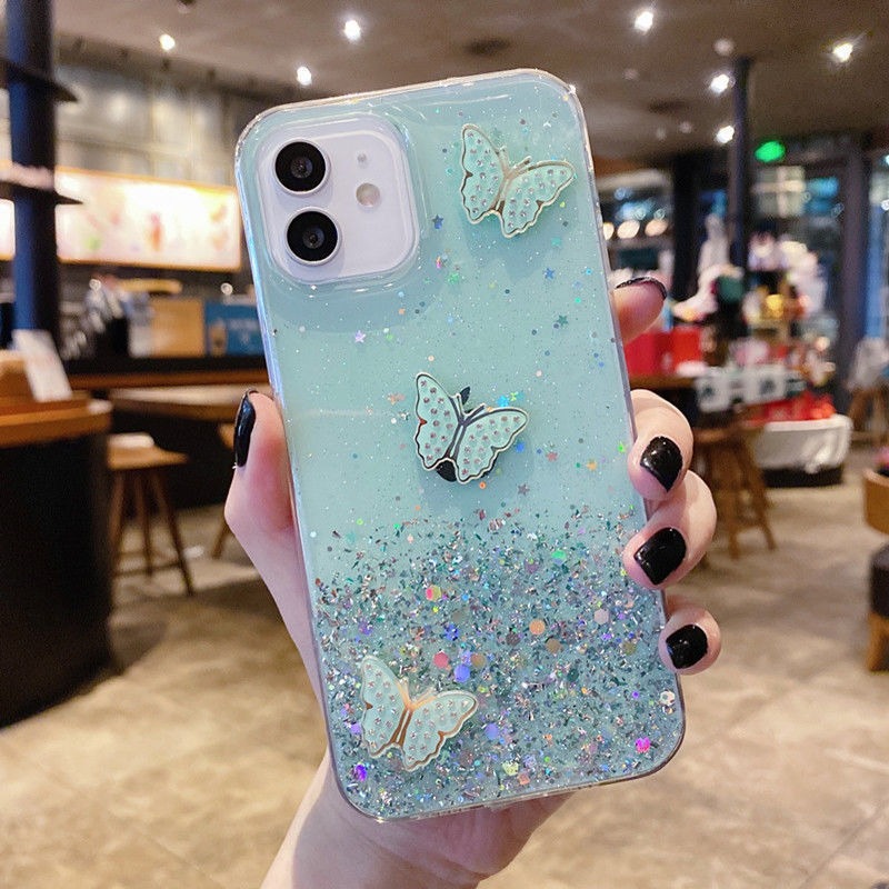 For iPhone 12 Cover Sequins Decor Epoxy Butterfly TPU Phone Case For iPhone 12 Cover Sequins Decor Epoxy Butterfly TPU Phone Case